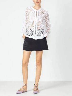 DolceCabo White Floral Lace Bomber Jacket Size L